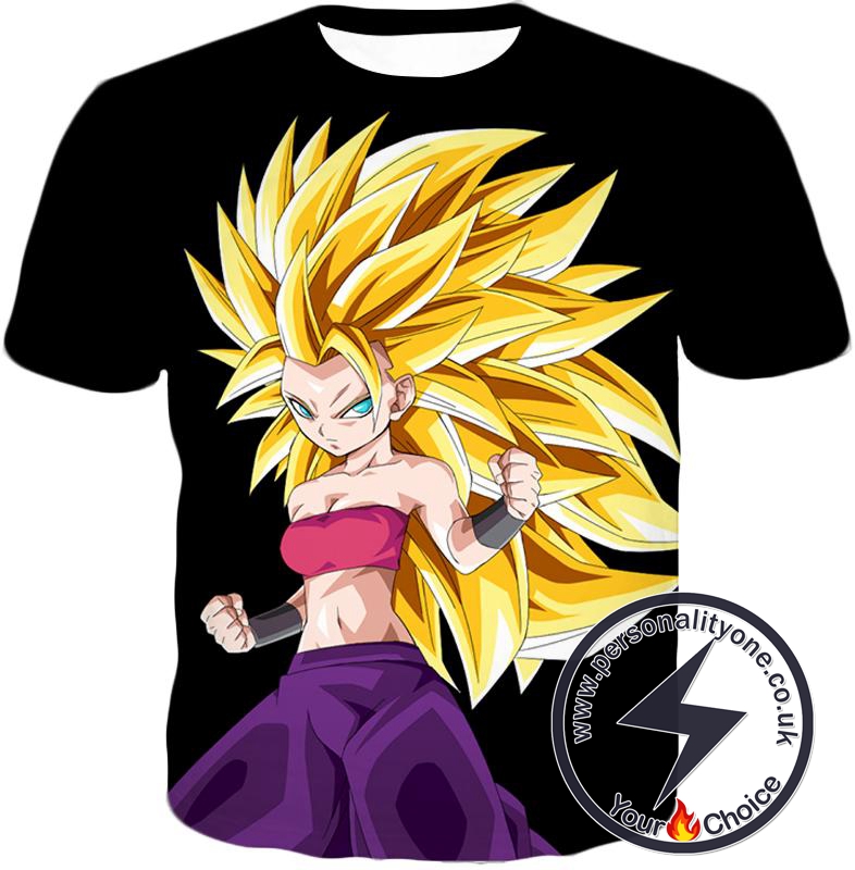 Dragon Ball Super Cool Female Saiyan Caulifla Super Saiyan 3 Awesome Promo Black T-Shirt