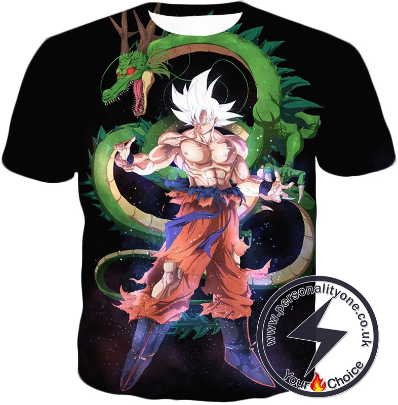 Dragon Ball Super Cool Hero Goku Super Saiyan White X Dragon Shenron Awesome Black T-Shirt