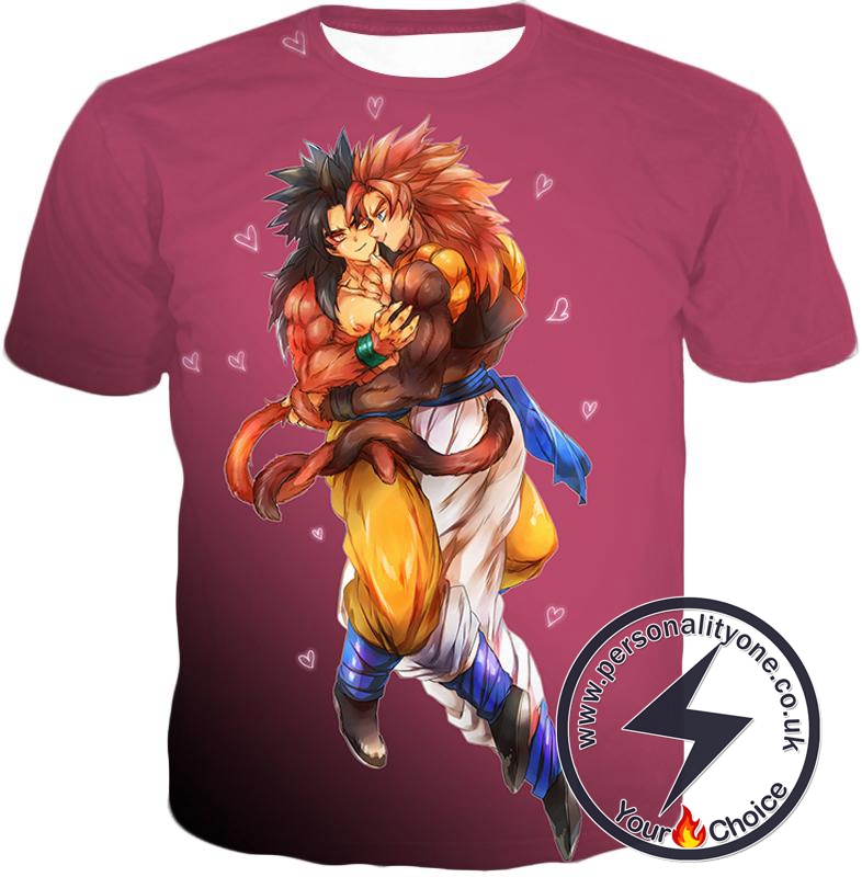 Dragon Ball Super Funny Super Saiyan 4 Art Gogeta x Goku Cute Pink Anime T-Shirt