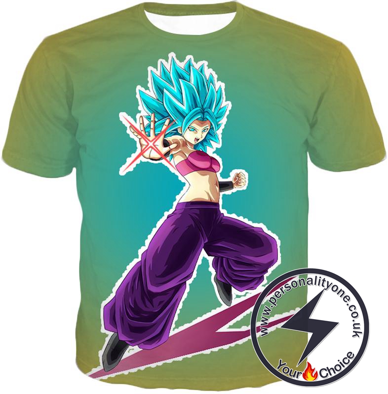 Dragon Ball Super Godly Form Caulifla Super Saiyan Blue Awesome Action Promo T-Shirt