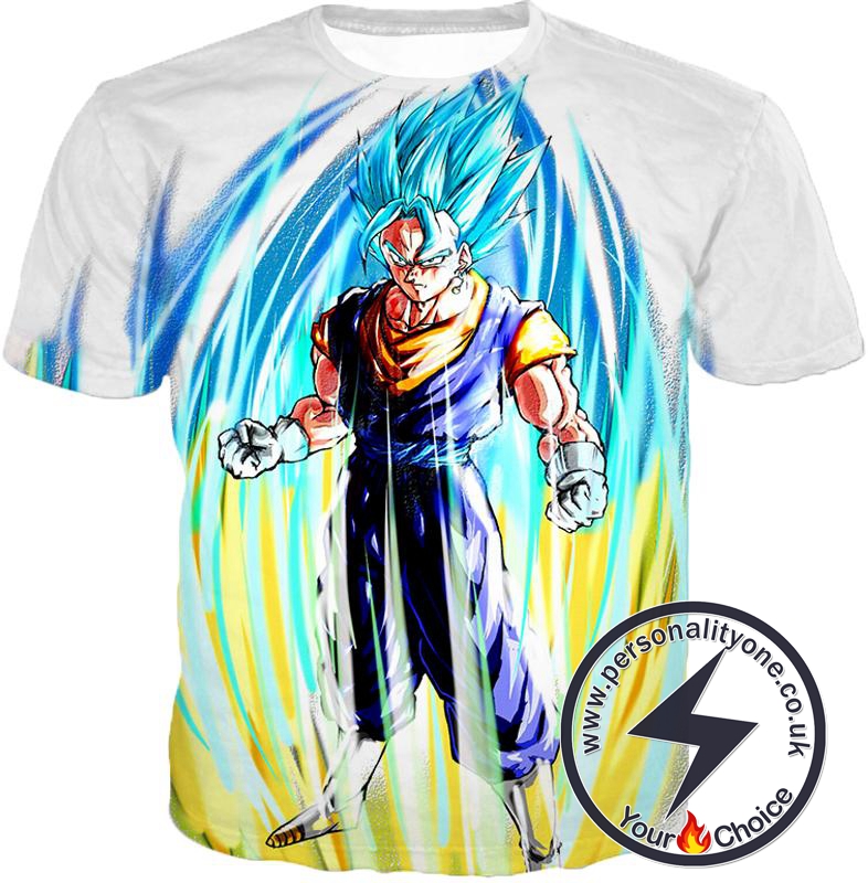 Dragon Ball Super Powerful Fusion Warrior Vegito Super Saiyan Blue Ultimate Action White T-Shirt