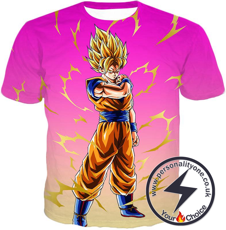 Dragon Ball Super Rising Levels Goku Super Saiyan 2 Cool Anime Pink T-Shirt