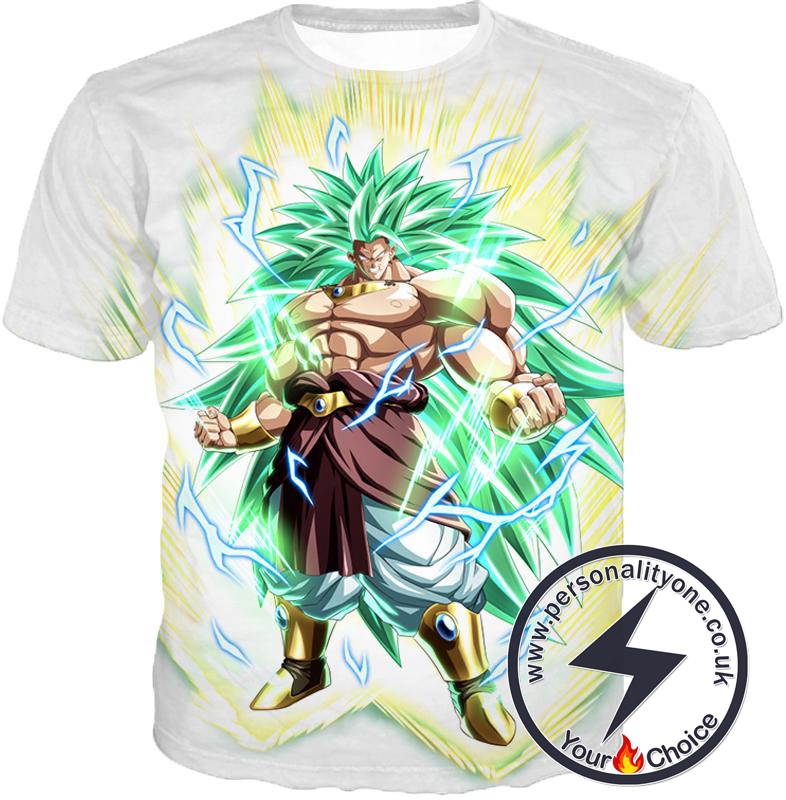 Dragon Ball Super Rising Power Legendary Super Saiyan 3 Broly Cool Action White T-Shirt