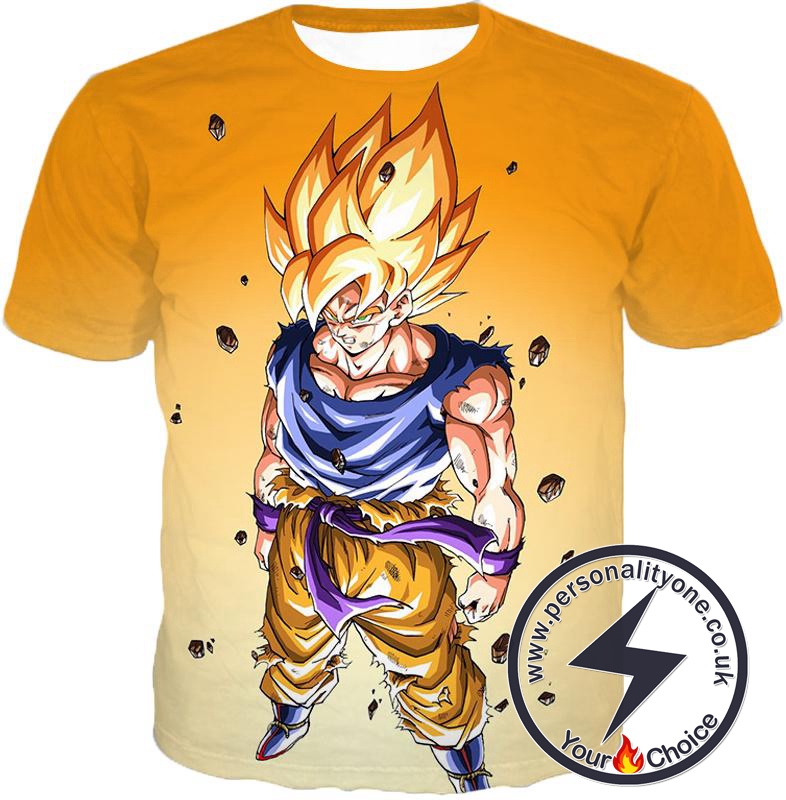 Dragon Ball Super Warrior Goku Super Saiyan 2 Cool Battle Action Orange T-Shirt