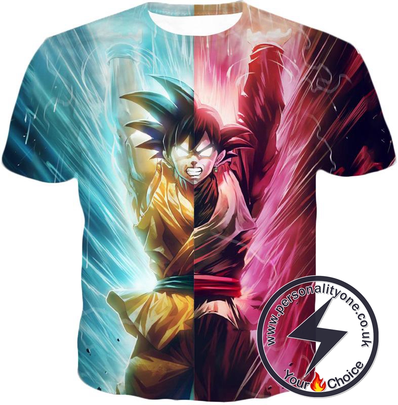 Dragon Ball Z T-Shirt - Half Black Goku Half Goku Spirit Bomb