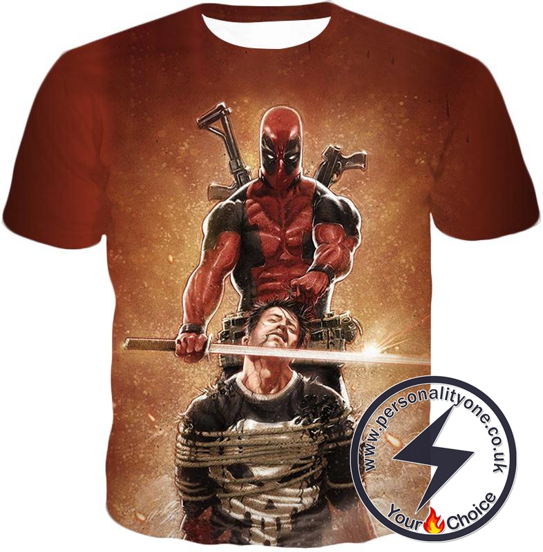 Excellent Mercenary Deadpool Hired to Kill The Punisher Cool Black Action T-Shirt