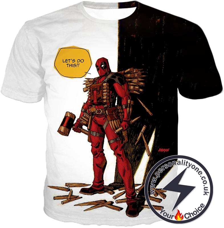 Extremely Comical Marvel Superhero Deadpool White T-Shirt