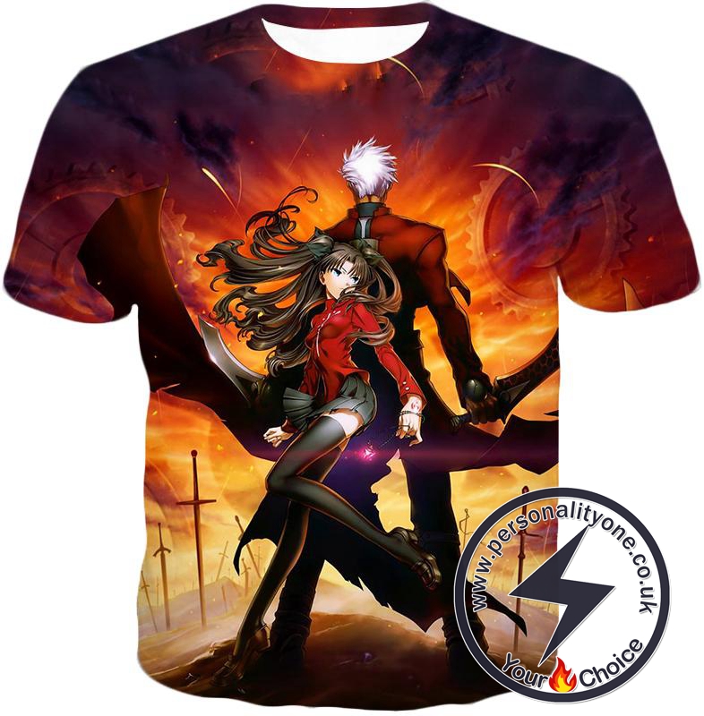 Fate Stay Night Awesome Rin and Archer Shirou Cool Action T-Shirt