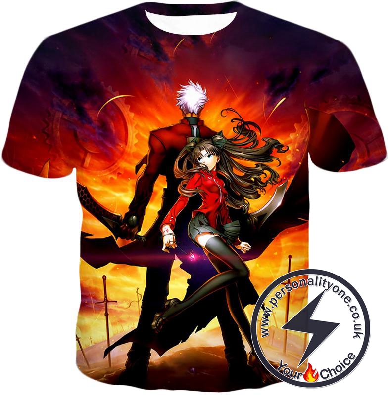 Fate Stay Night Cool Rin Tohsaka and Archer Action T-Shirt