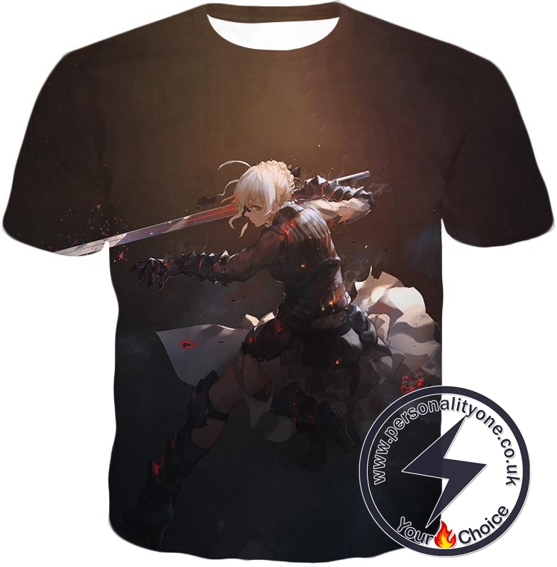 Fate Stay Night Cool Saber Alter Arturia Browm Action T-Shirt