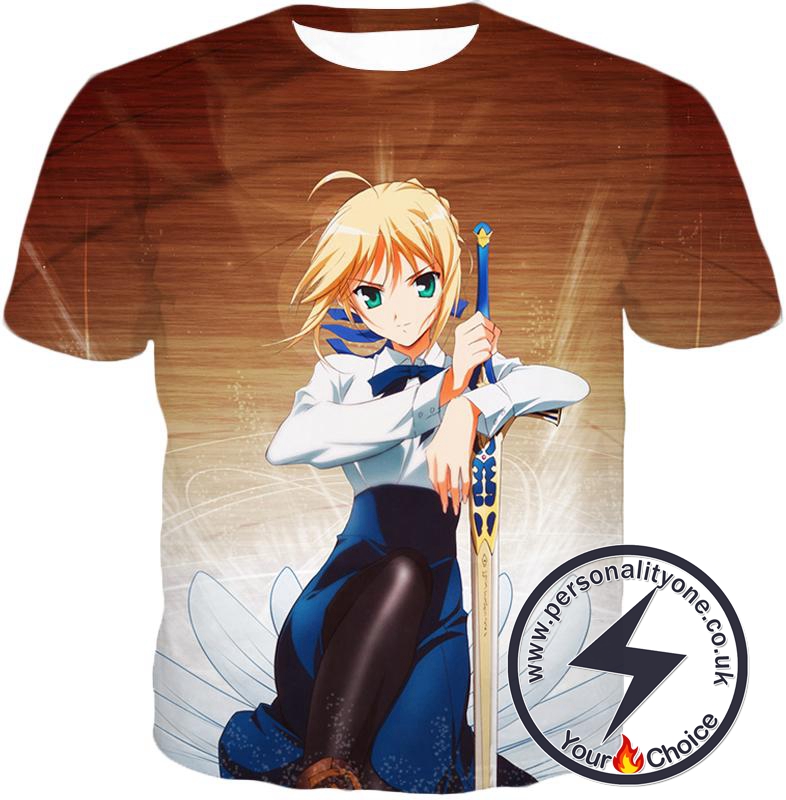 Fate Stay Night Cute Saber Altria Pendragon Action Pose T-Shirt