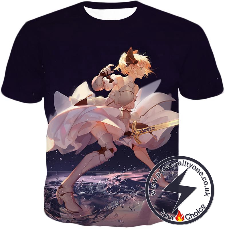 Fate Stay Night Gorgeous Altria Pendragon Black Action T-Shirt