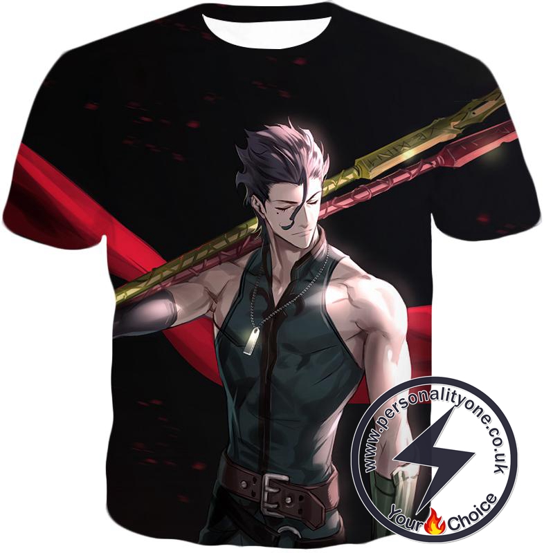 Fate Stay Night Handsome Lancer Diarmuid of the Love Spot Black T-Shirt