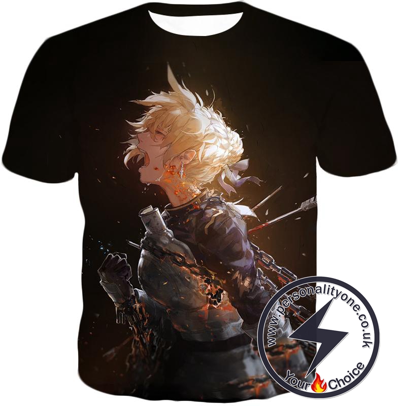 Fate Stay Night Pain and Grief Arturia Pendragon Black Action T-Shirt