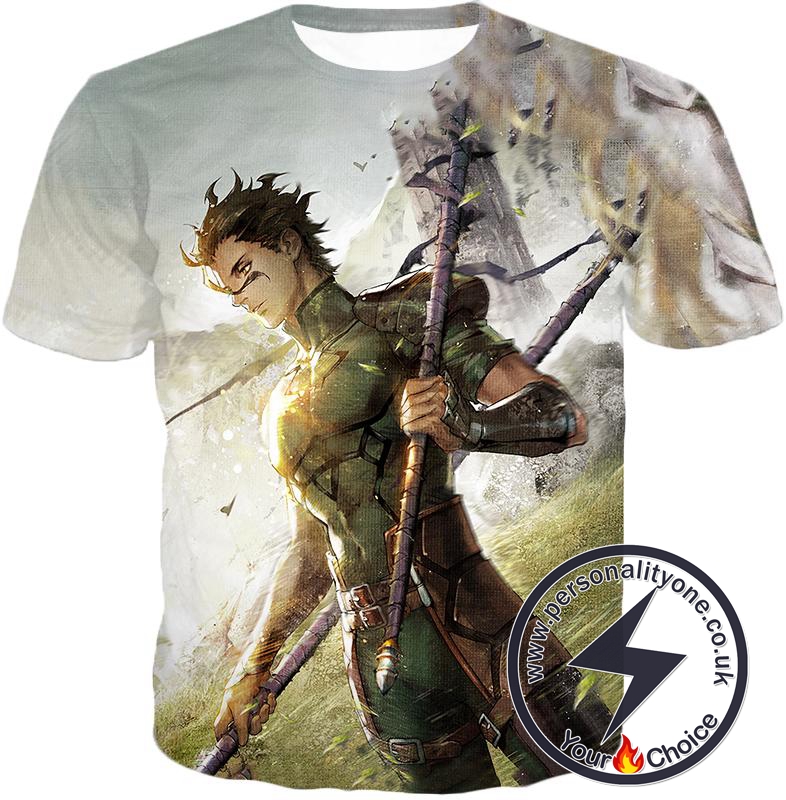 Fate Stay Night Very Cool Lancer Diarmuid Action White T-Shirt