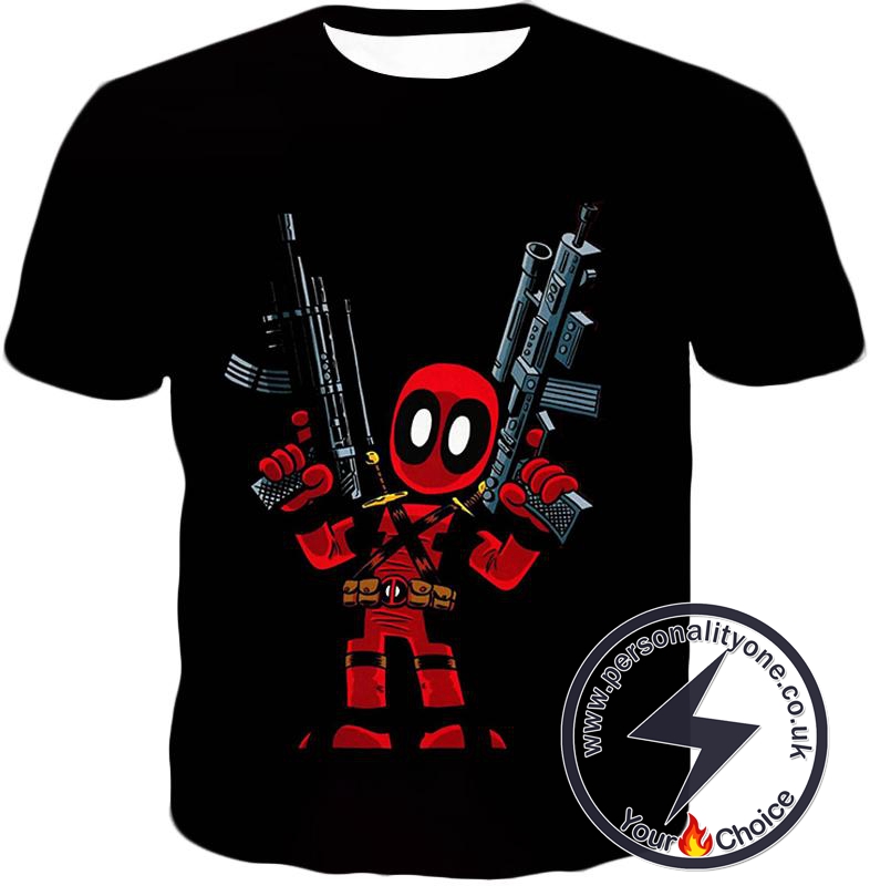 Funny Mercenary Deadpool Comic Action Figure Black T-Shirt