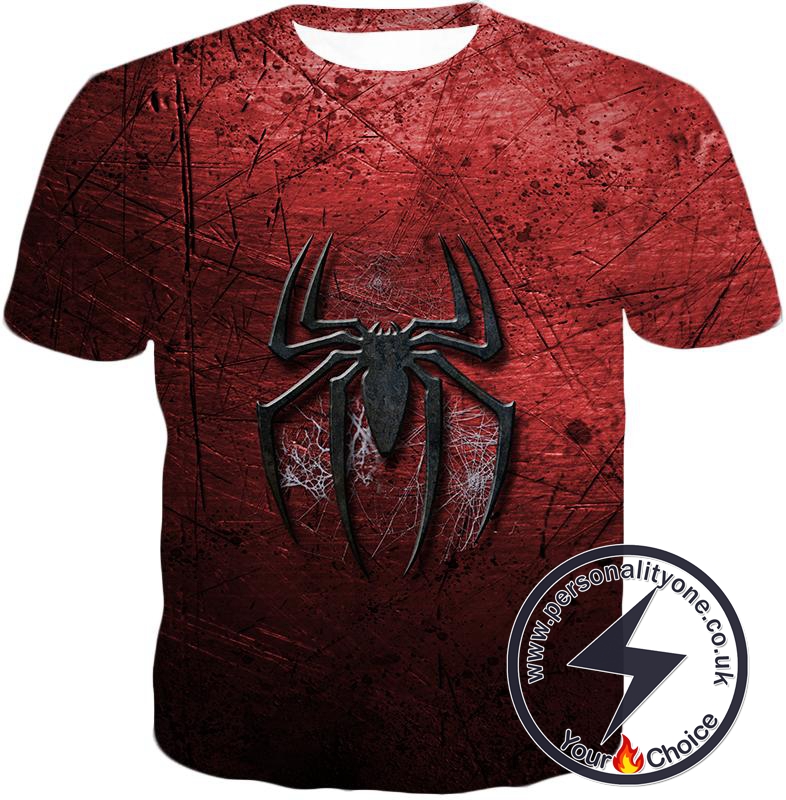 Marvels Ultimate Spiderman Logo Cool Scratched Red T-Shirt