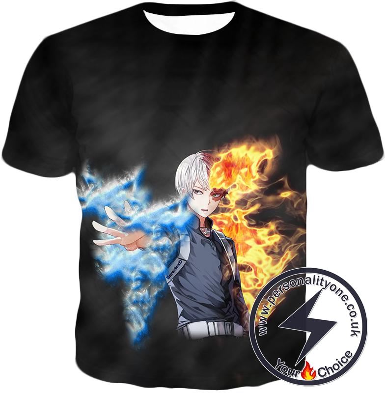 My Hero Academia Shoto Todoroki Quirk Half-Cold Half-Hot Black T-Shirt