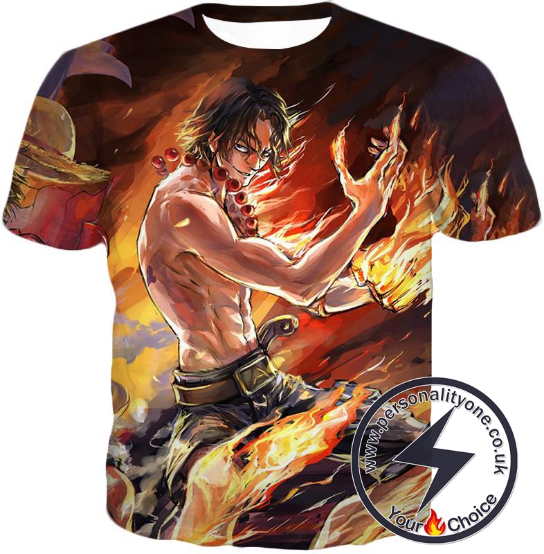 One Piece Awesome Pirate Portgas D Ace Action Fan Art Cool T-Shirt