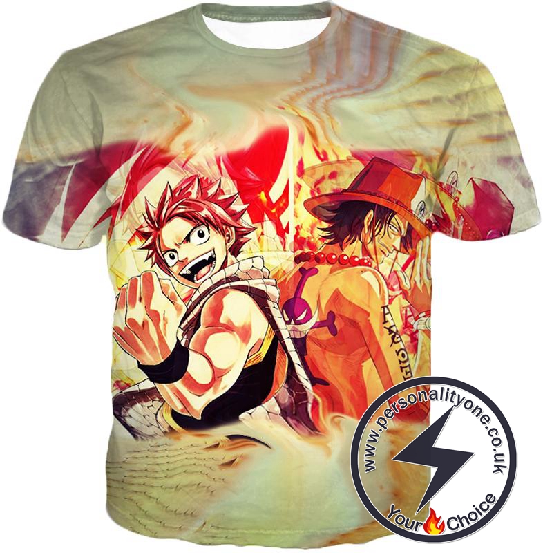 One Piece Cool Fire Using Anime Characters Natsu Dragneel and Portgas D Ace T-Shirt