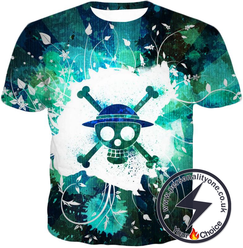 One Piece Cool Straw Hat Pirate Logo Psychedelic Print T-Shirt