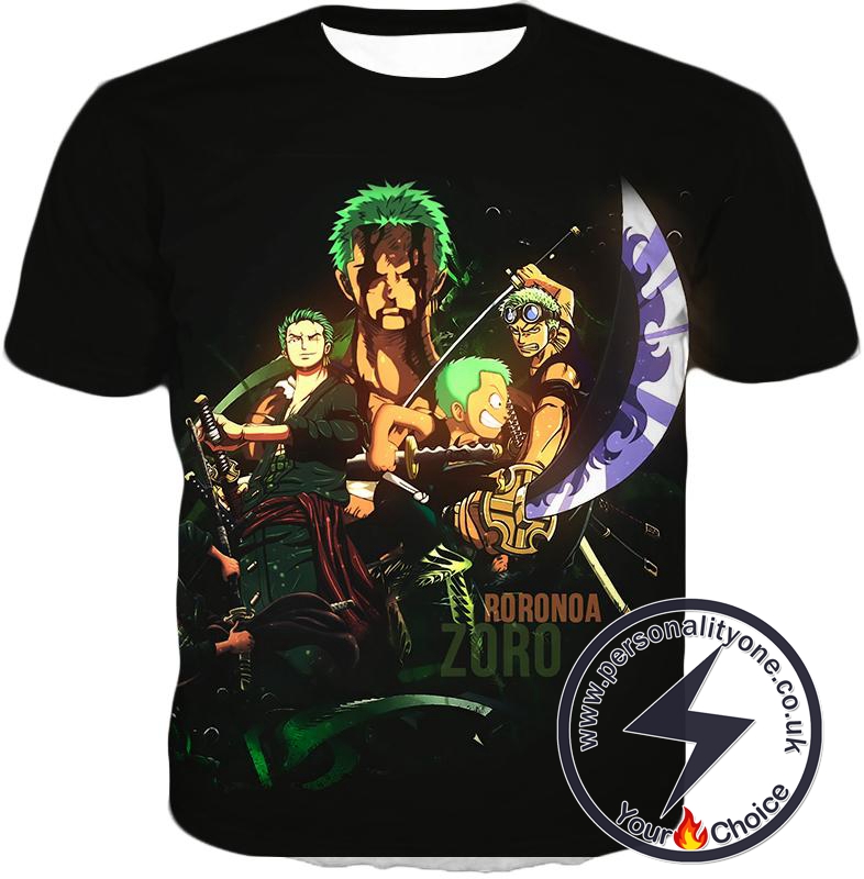 One Piece Extremely Powerful Swordsman Roronoa Zoro Promo Black T-Shirt