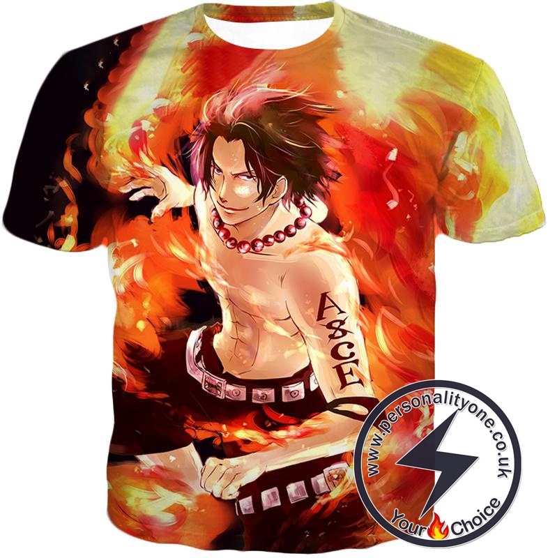 One Piece Handsome Whitebeard Pirate 2nd Division Commander Ace Action T-Shirt