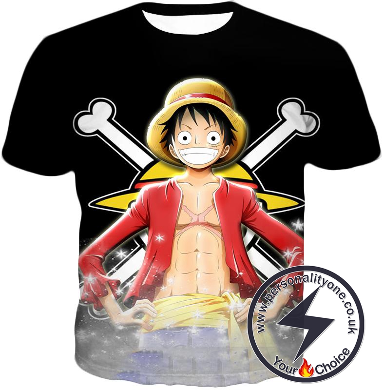 One Piece One Piece Straw Hat Pirates Monkey D Luffy Promo Black T-Shirt