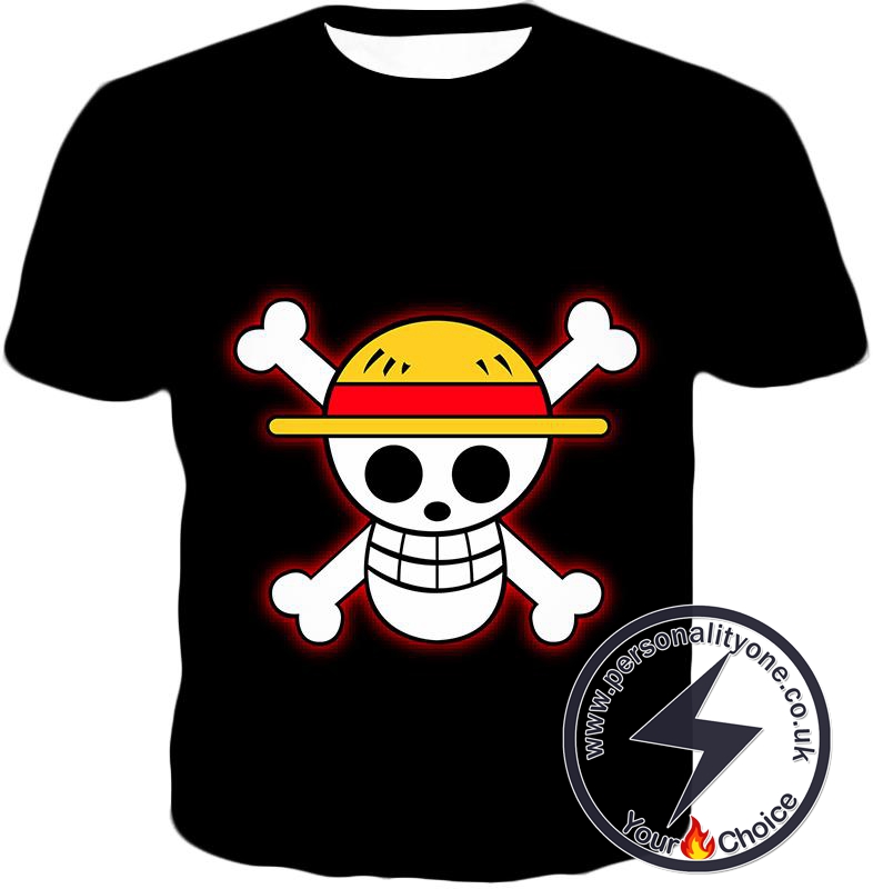 One Piece Pirate Crew Straw Hat Logo Cool Black T-Shirt