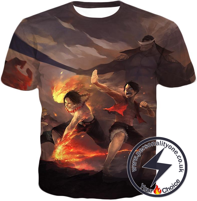 One Piece Powerful Brothers Bond Luffy and Ace Cool Battle Action T-Shirt