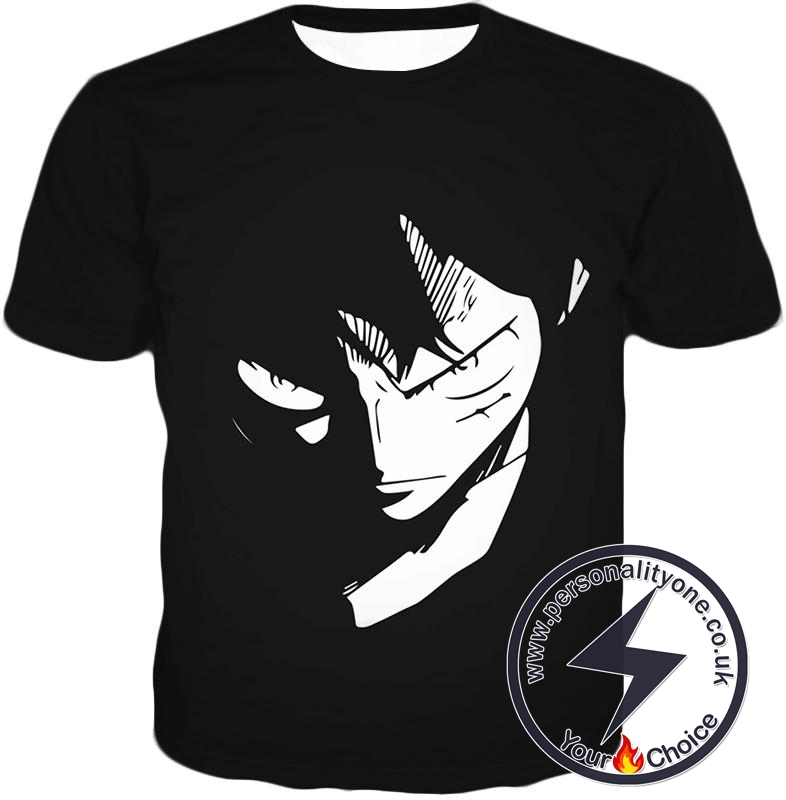 One Piece Powerful Pirate Captain Straw Hat Luffy Serious Action Black T-Shirt