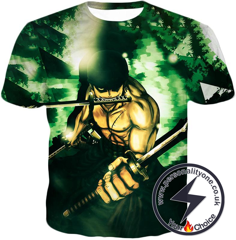 One Piece Powerful Straw Hat Swordsman Demon Roronoa Zoro Awesome Action T-Shirt