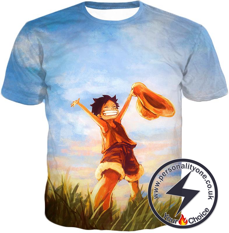 One Piece Super Cool One Piece Pirate Kid Luffy Blue T-Shirt