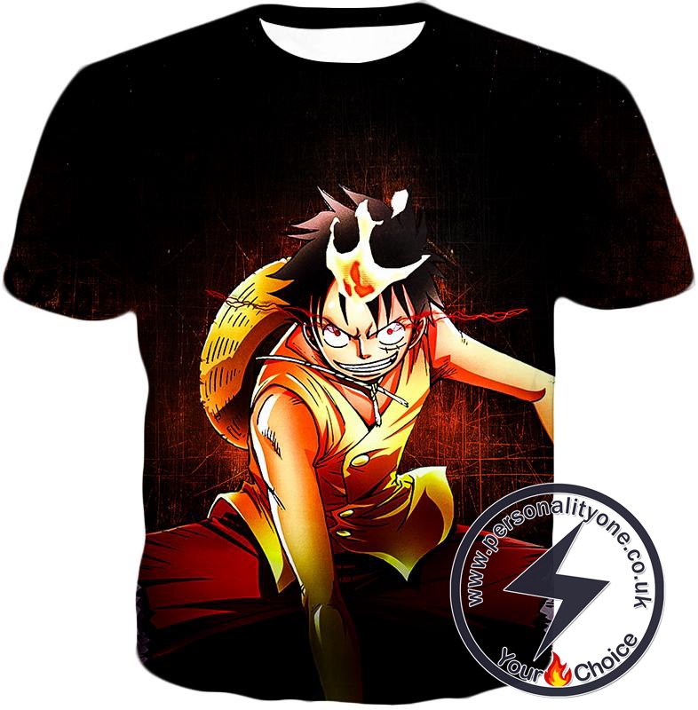 One Piece Super Cool Straw Hat Luffy Action Black T-Shirt