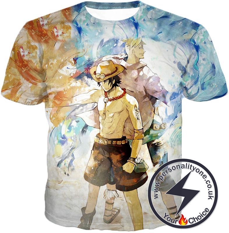 One Piece Whitebeard Pirates Fire Fist Ace and Marco the Phoenix Action T-Shirt