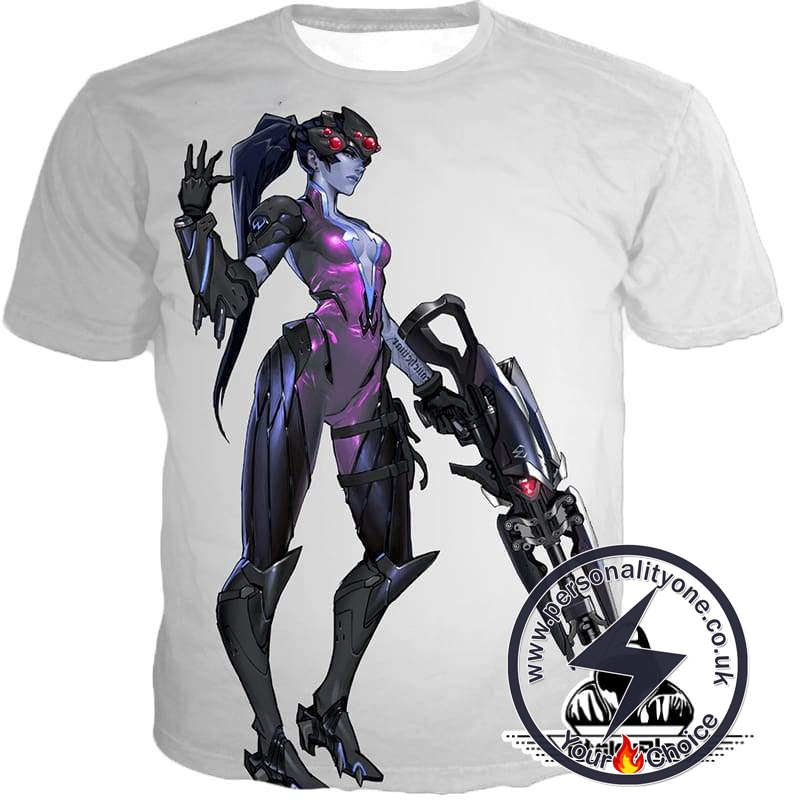 Overwatch Assassin Widowmaker Cool Action White T-Shirt