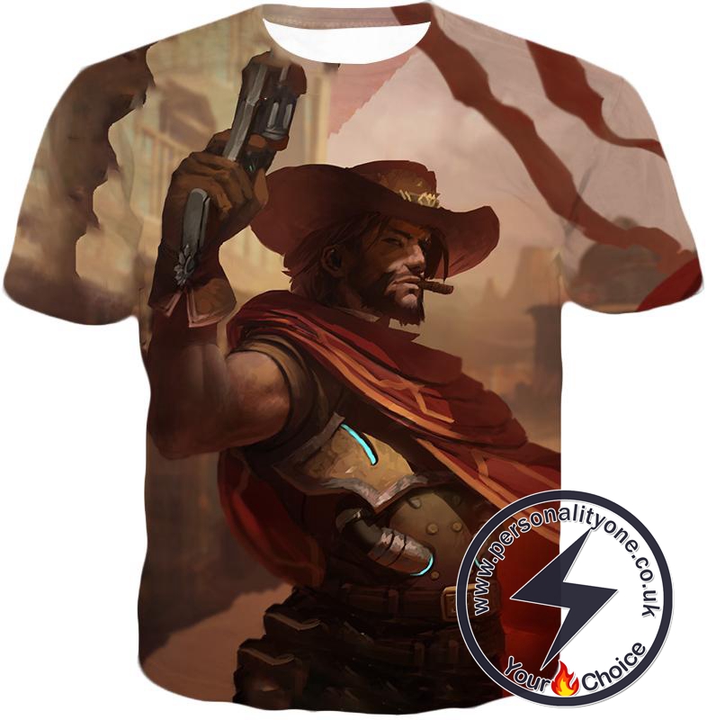 Overwatch Awesome Bounty Hunter Jesse McCree Cool Action T-Shirt