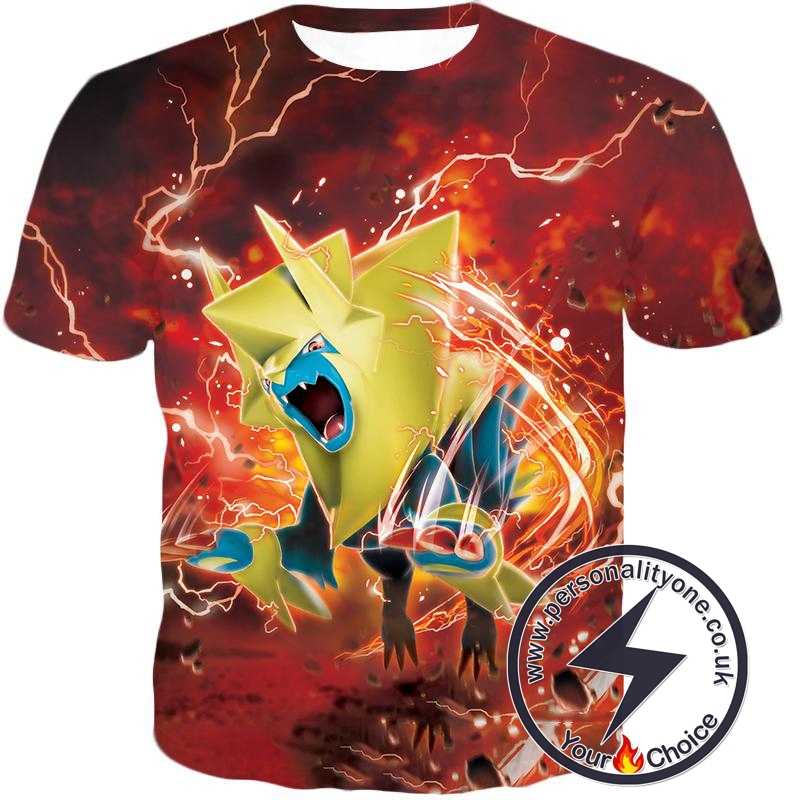 Pokemon Amazing Electric Type Pokemon Mega Manectric HD Action Red T-Shirt