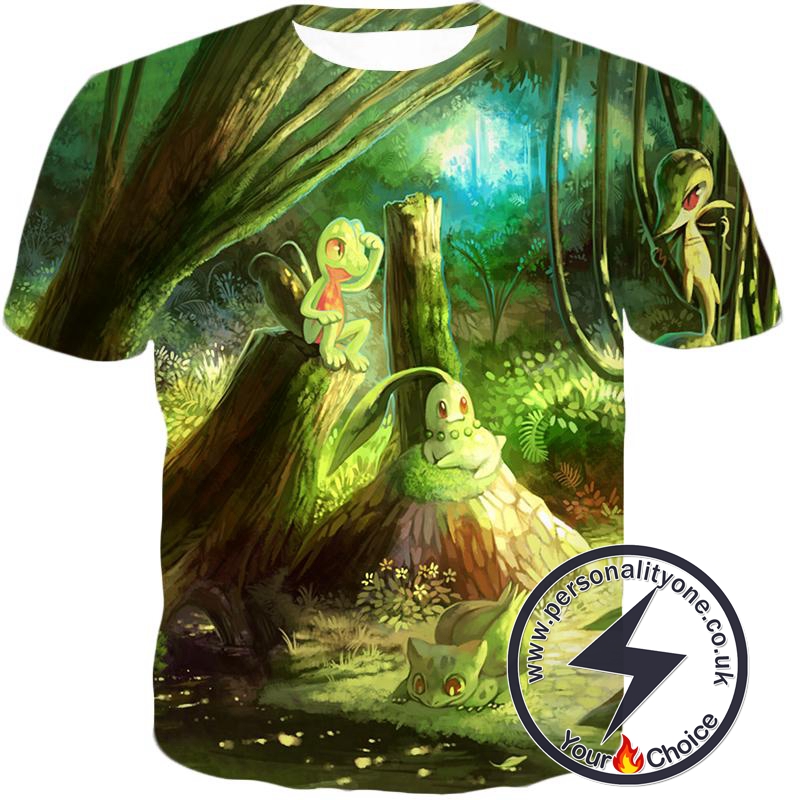 Pokemon Amazing Grass Type Pokemons Treecko and Chikorita Cool T-Shirt