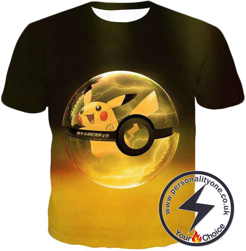 Pokemon Best Pokemon Pikachu Pokeball Cool Black Yellow T-Shirt