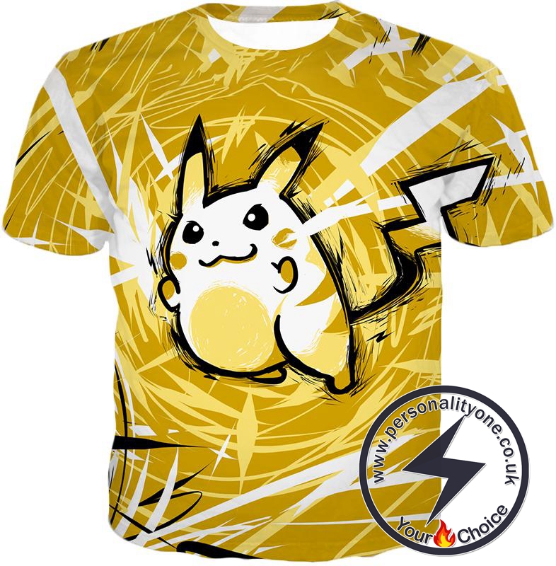 Pokemon Powerful Thunder Pokemon Raichu Cool Action Yellow T-Shirt