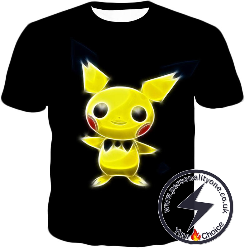 Pokemon Super Cute Thunder Pokemon Pichu Cool Black T-Shirt