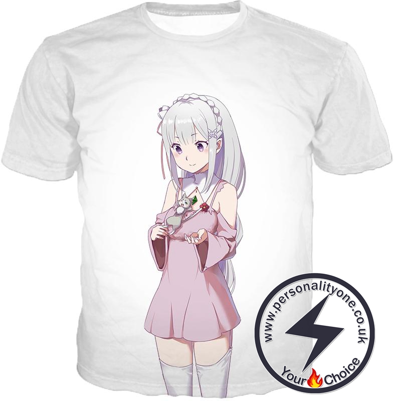 Re:Zero Anime Girl Princess Emilia Cute White T-Shirt