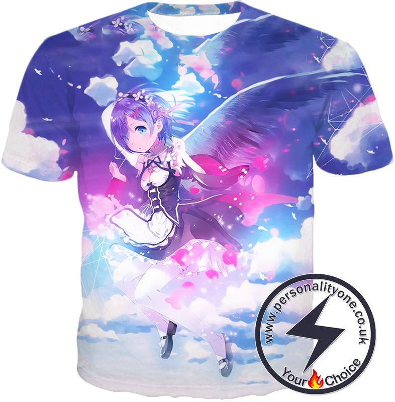 Re:Zero Cute Blue Hair Flying Anime Maid Rem Action T-Shirt