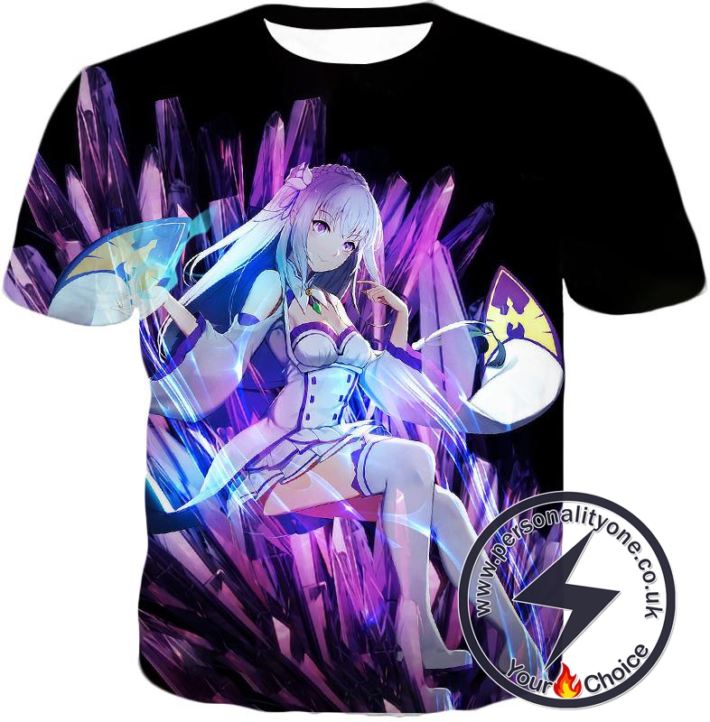 Re:Zero Cute Re:Zero Heroine Princess Emilia Black T-Shirt