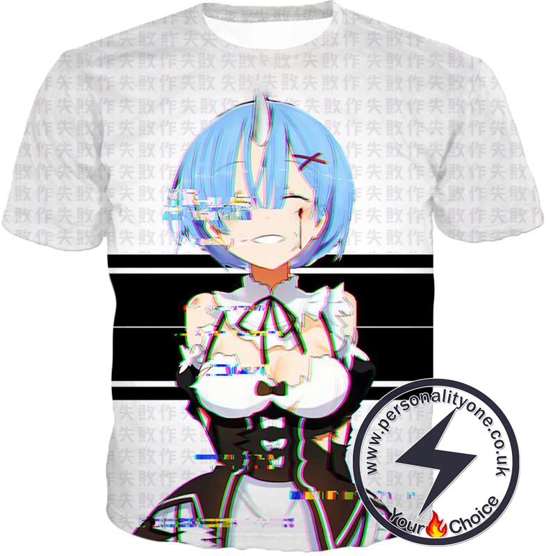 Re:Zero Re:Zero Oni Raced Maid Rem Glitch Print T-Shirt