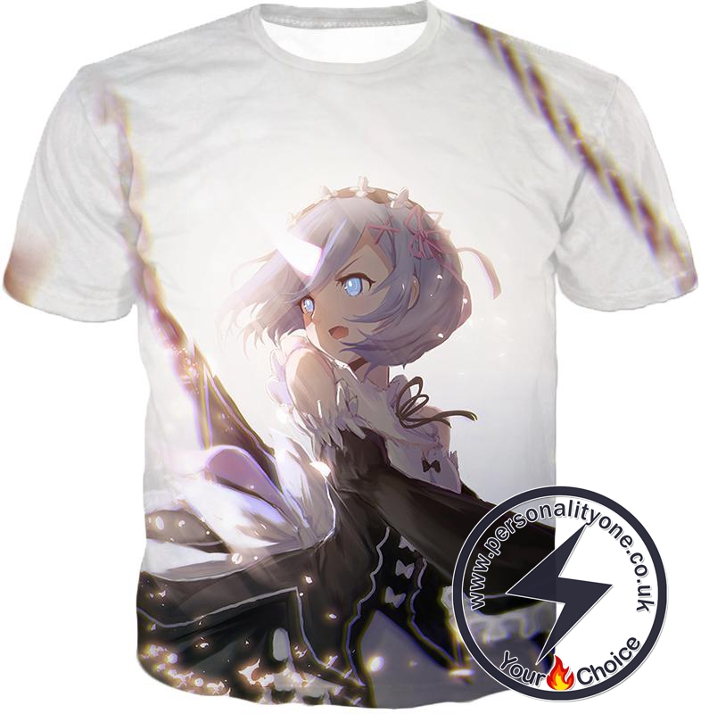 Re:Zero Super Cute Rem White Anime Action T-Shirt