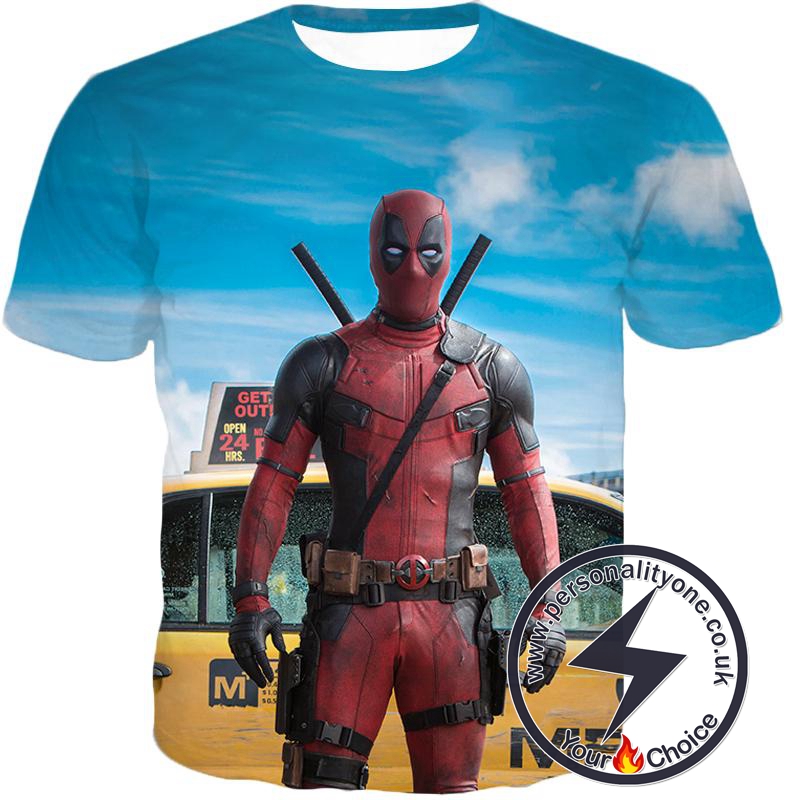 Serious Deadpool Movie Look Cool Blue T-Shirt