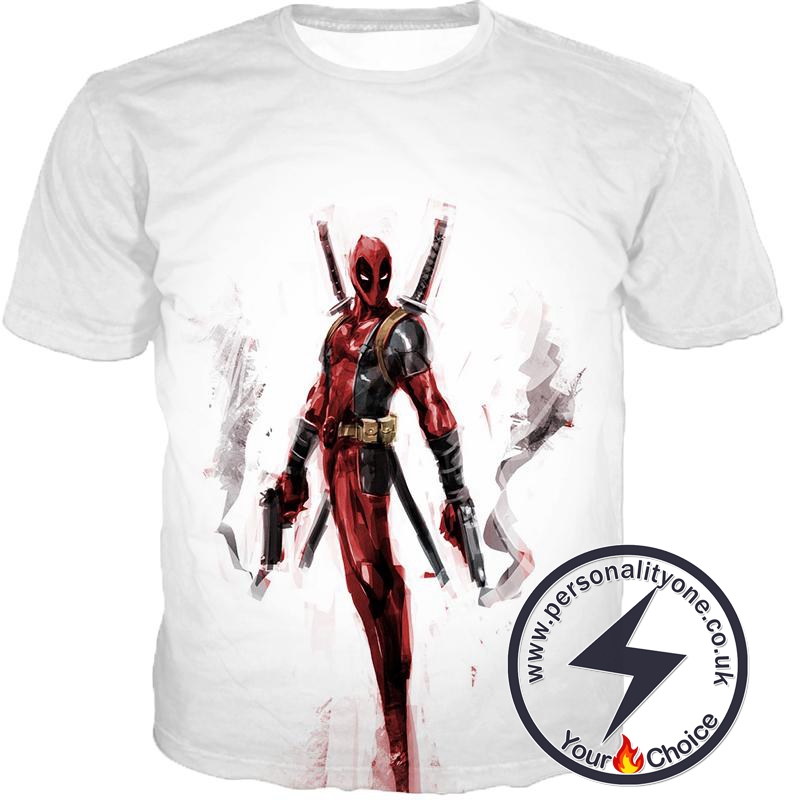 Skilled Mutant Mercenary Deadpool Action White T-Shirt