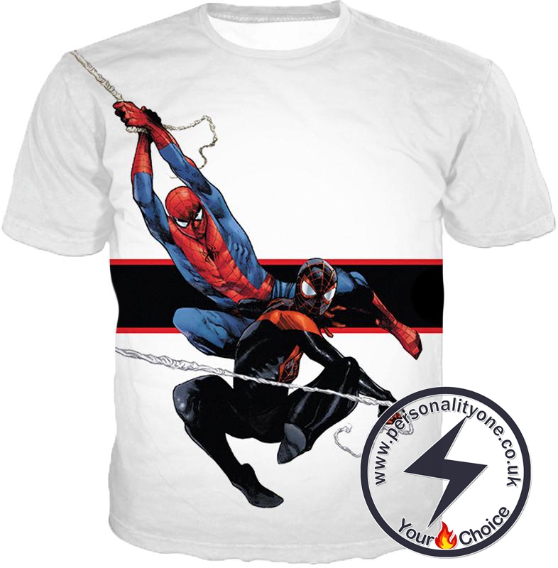 Spiderman x Black Spiderman Cool Action White T-Shirt